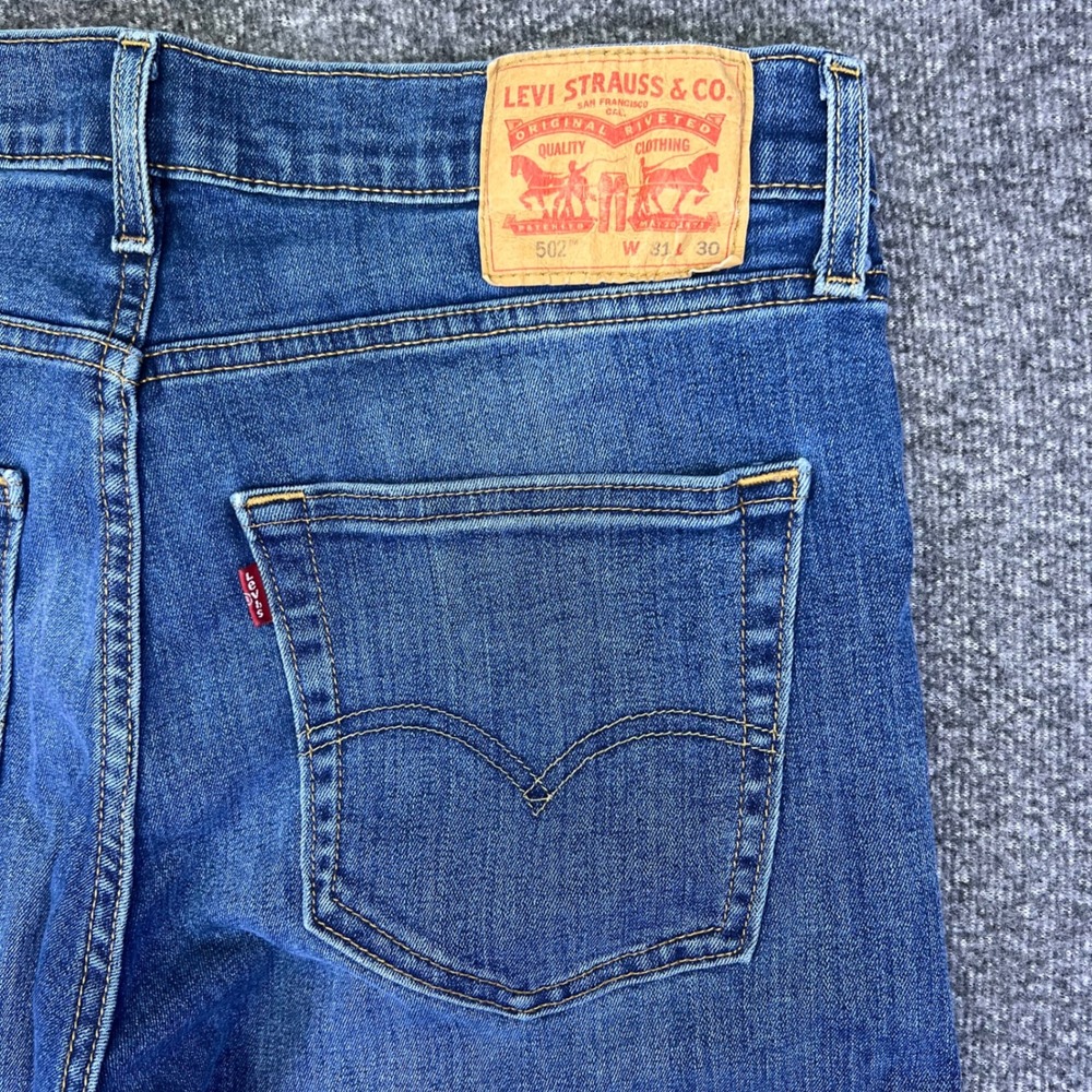 Levis 502 Jeans Mens 32x28 Blue Regular Taper Casual Stretch Denim Medium Wash - Picture 12 of 16
